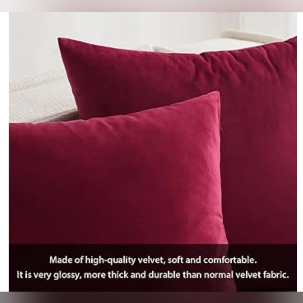 Pack of 2 Velvet Soft Solid Decorative Square Throw Pillow Covers Christmas Cush